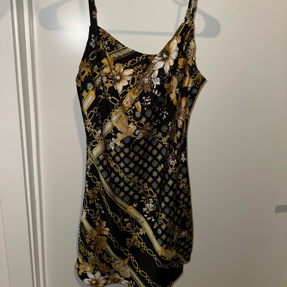 Black & Gold Floral Chain Print Slip Dress